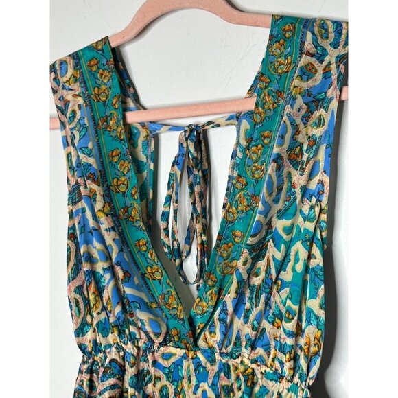 Bohemian Floral Maxi Dress With V-Neck & Tie Back - Women's Size S - Picture 4 of 14